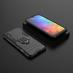 Silicone Matte Finish and Plastic Back Cover Case with Magnetic Finger Ring Stand KC1 for Xiaomi Redmi 9A Black