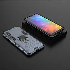 Silicone Matte Finish and Plastic Back Cover Case with Magnetic Finger Ring Stand KC1 for Xiaomi Redmi 9i Blue
