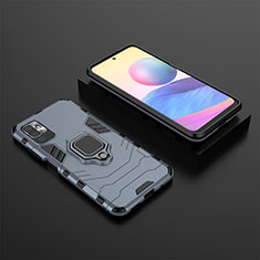 Silicone Matte Finish and Plastic Back Cover Case with Magnetic Finger Ring Stand KC1 for Xiaomi Redmi Note 11 SE 5G Blue