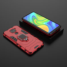 Silicone Matte Finish and Plastic Back Cover Case with Magnetic Finger Ring Stand KC1 for Xiaomi Redmi Note 9 Red