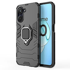 Silicone Matte Finish and Plastic Back Cover Case with Magnetic Finger Ring Stand KC2 for Realme 10 4G Black