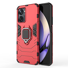 Silicone Matte Finish and Plastic Back Cover Case with Magnetic Finger Ring Stand KC2 for Realme 10 Pro 5G Red