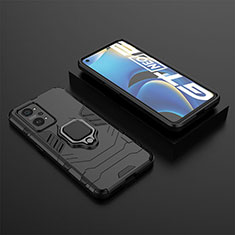Silicone Matte Finish and Plastic Back Cover Case with Magnetic Finger Ring Stand KC2 for Realme GT Neo 3T 5G Black