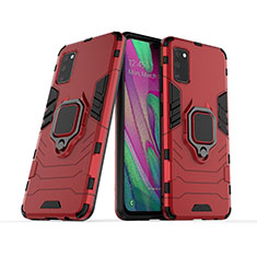 Silicone Matte Finish and Plastic Back Cover Case with Magnetic Finger Ring Stand KC2 for Samsung Galaxy A41 Red