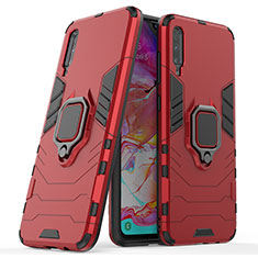 Silicone Matte Finish and Plastic Back Cover Case with Magnetic Finger Ring Stand KC2 for Samsung Galaxy A70 Red