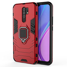 Silicone Matte Finish and Plastic Back Cover Case with Magnetic Finger Ring Stand KC2 for Xiaomi Redmi 9 Red