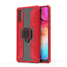 Silicone Matte Finish and Plastic Back Cover Case with Magnetic Finger Ring Stand KC3 for Samsung Galaxy A50 Red