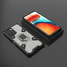 Silicone Matte Finish and Plastic Back Cover Case with Magnetic Finger Ring Stand KC3 for Xiaomi Redmi Note 10 Pro 5G Black