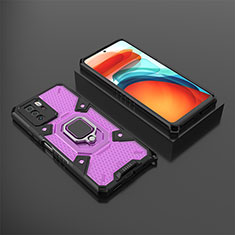 Silicone Matte Finish and Plastic Back Cover Case with Magnetic Finger Ring Stand KC3 for Xiaomi Redmi Note 10 Pro 5G Purple