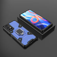 Silicone Matte Finish and Plastic Back Cover Case with Magnetic Finger Ring Stand KC3 for Xiaomi Redmi Note 11 5G Blue