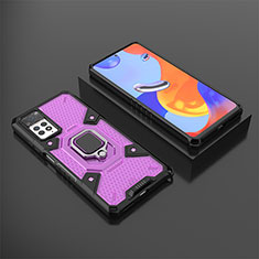 Silicone Matte Finish and Plastic Back Cover Case with Magnetic Finger Ring Stand KC3 for Xiaomi Redmi Note 11 Pro 4G Purple