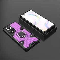 Silicone Matte Finish and Plastic Back Cover Case with Magnetic Finger Ring Stand KC4 for Huawei Nova 9 Pro Purple