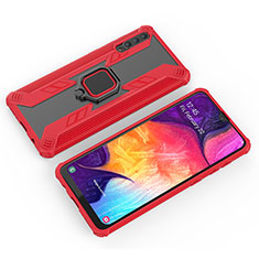 Silicone Matte Finish and Plastic Back Cover Case with Magnetic Finger Ring Stand KC4 for Samsung Galaxy A30S Red