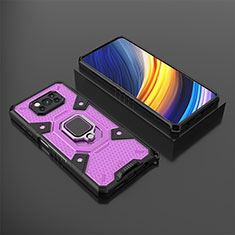 Silicone Matte Finish and Plastic Back Cover Case with Magnetic Finger Ring Stand KC4 for Xiaomi Poco X3 Pro Purple