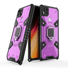 Silicone Matte Finish and Plastic Back Cover Case with Magnetic Finger Ring Stand KC4 for Xiaomi Redmi 9 India Purple