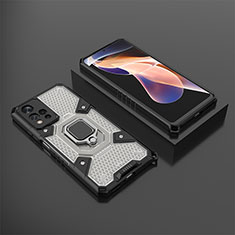 Silicone Matte Finish and Plastic Back Cover Case with Magnetic Finger Ring Stand KC4 for Xiaomi Redmi Note 11 Pro+ Plus 5G Black