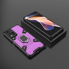 Silicone Matte Finish and Plastic Back Cover Case with Magnetic Finger Ring Stand KC4 for Xiaomi Redmi Note 11 Pro+ Plus 5G Purple