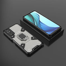 Silicone Matte Finish and Plastic Back Cover Case with Magnetic Finger Ring Stand KC5 for Vivo Y11s Black