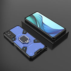 Silicone Matte Finish and Plastic Back Cover Case with Magnetic Finger Ring Stand KC5 for Vivo Y12s Blue