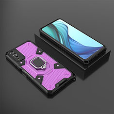 Silicone Matte Finish and Plastic Back Cover Case with Magnetic Finger Ring Stand KC5 for Vivo Y20 Purple