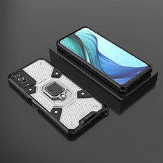 Silicone Matte Finish and Plastic Back Cover Case with Magnetic Finger Ring Stand KC5 for Vivo Y20 White