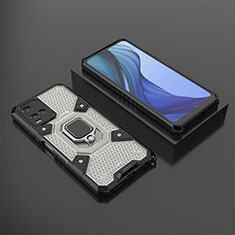 Silicone Matte Finish and Plastic Back Cover Case with Magnetic Finger Ring Stand KC5 for Vivo Y21 Black