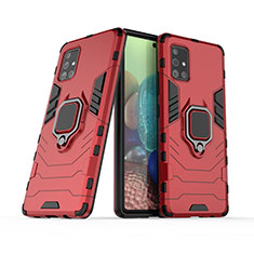 Silicone Matte Finish and Plastic Back Cover Case with Magnetic Finger Ring Stand KC6 for Samsung Galaxy A71 4G A715 Red