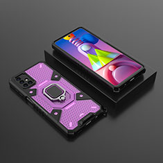 Silicone Matte Finish and Plastic Back Cover Case with Magnetic Finger Ring Stand KC7 for Samsung Galaxy M51 Purple