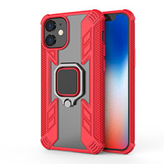 Silicone Matte Finish and Plastic Back Cover Case with Magnetic Finger Ring Stand M01 for Apple iPhone 12 Red