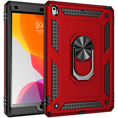 Silicone Matte Finish and Plastic Back Cover Case with Magnetic Finger Ring Stand MQ1 for Apple iPad 10.2 (2020) Red