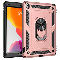 Silicone Matte Finish and Plastic Back Cover Case with Magnetic Finger Ring Stand MQ1 for Apple iPad 10.2 (2020) Rose Gold