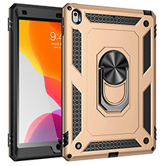 Silicone Matte Finish and Plastic Back Cover Case with Magnetic Finger Ring Stand MQ1 for Apple iPad 10.2 (2021) Gold
