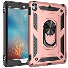 Silicone Matte Finish and Plastic Back Cover Case with Magnetic Finger Ring Stand MQ1 for Apple iPad Air Rose Gold