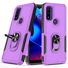 Silicone Matte Finish and Plastic Back Cover Case with Magnetic Finger Ring Stand MQ1 for Motorola Moto G Power (2022) Purple