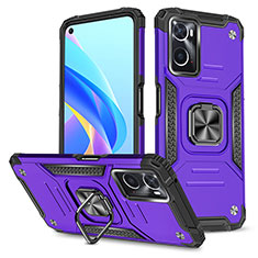Silicone Matte Finish and Plastic Back Cover Case with Magnetic Finger Ring Stand MQ1 for Oppo A76 Purple