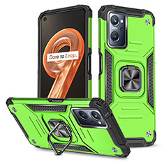 Silicone Matte Finish and Plastic Back Cover Case with Magnetic Finger Ring Stand MQ1 for Oppo A96 4G Green