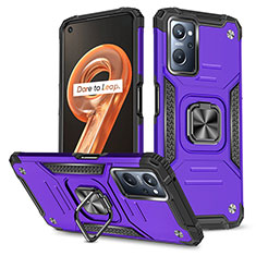 Silicone Matte Finish and Plastic Back Cover Case with Magnetic Finger Ring Stand MQ1 for Oppo A96 4G Purple