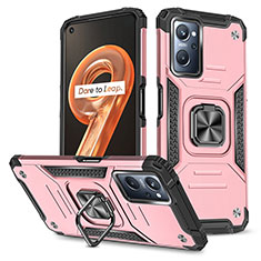 Silicone Matte Finish and Plastic Back Cover Case with Magnetic Finger Ring Stand MQ1 for Oppo A96 4G Rose Gold