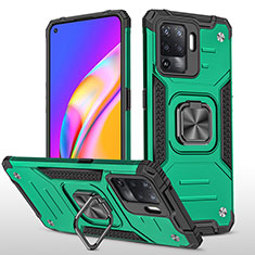 Silicone Matte Finish and Plastic Back Cover Case with Magnetic Finger Ring Stand MQ1 for Oppo F19 Pro Midnight Green