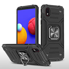 Silicone Matte Finish and Plastic Back Cover Case with Magnetic Finger Ring Stand MQ1 for Samsung Galaxy A01 Core Black