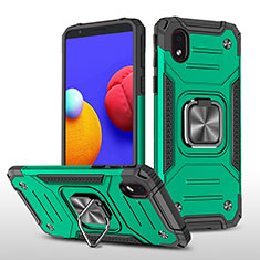 Silicone Matte Finish and Plastic Back Cover Case with Magnetic Finger Ring Stand MQ1 for Samsung Galaxy A01 Core Midnight Green