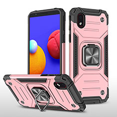 Silicone Matte Finish and Plastic Back Cover Case with Magnetic Finger Ring Stand MQ1 for Samsung Galaxy A01 Core Rose Gold