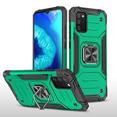 Silicone Matte Finish and Plastic Back Cover Case with Magnetic Finger Ring Stand MQ1 for Samsung Galaxy A02s Midnight Green