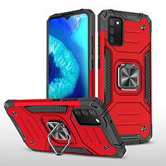 Silicone Matte Finish and Plastic Back Cover Case with Magnetic Finger Ring Stand MQ1 for Samsung Galaxy A02s Red