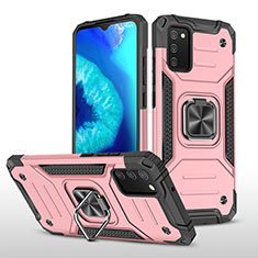 Silicone Matte Finish and Plastic Back Cover Case with Magnetic Finger Ring Stand MQ1 for Samsung Galaxy A02s Rose Gold