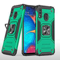 Silicone Matte Finish and Plastic Back Cover Case with Magnetic Finger Ring Stand MQ1 for Samsung Galaxy A20 Midnight Green