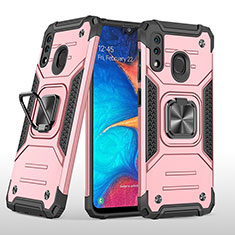 Silicone Matte Finish and Plastic Back Cover Case with Magnetic Finger Ring Stand MQ1 for Samsung Galaxy A20 Rose Gold
