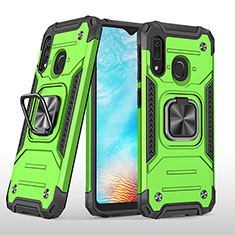 Silicone Matte Finish and Plastic Back Cover Case with Magnetic Finger Ring Stand MQ1 for Samsung Galaxy A20e Green