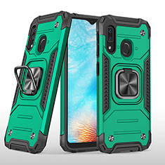 Silicone Matte Finish and Plastic Back Cover Case with Magnetic Finger Ring Stand MQ1 for Samsung Galaxy A20e Midnight Green