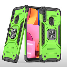 Silicone Matte Finish and Plastic Back Cover Case with Magnetic Finger Ring Stand MQ1 for Samsung Galaxy A20s Green
